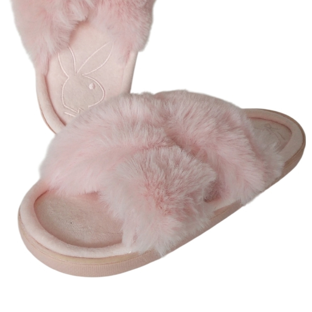 PLAYBOY Pink Fuzzy Slippers